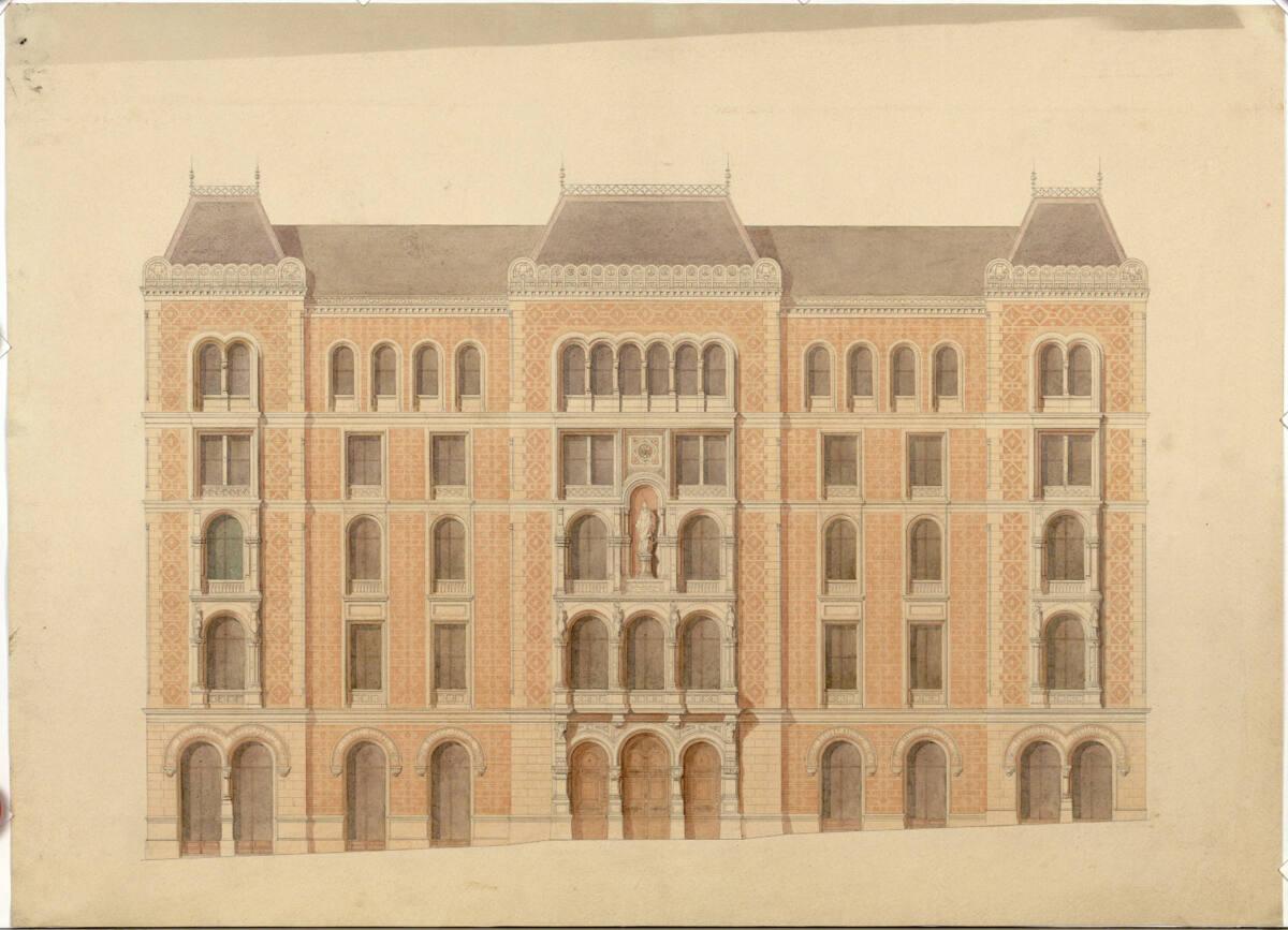 Wien I, Am Hof/ Tiefer Graben, Creditanstalt, Wettbewerbsentwurf, Fassade zum Platz Am Hof, Auf…