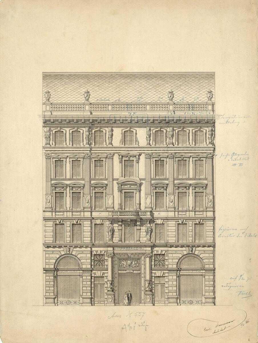 Wien I, Graben 31, Azienda-Hof, Fassade zum Graben, Aufriss, Inv. Nr.: AZ8811