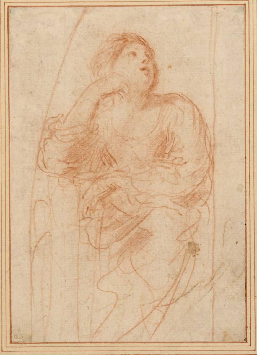 Giovanni Francesco Barbieri gen. il Guercino, Sitzende Sibylle, den rechten Ellbogen aufgestütz…
