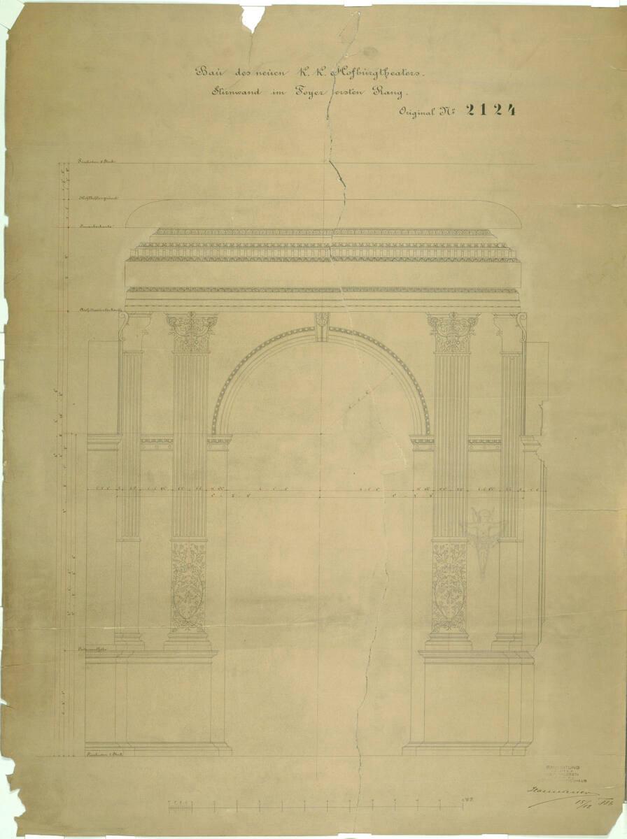 Carl von Hasenauer, Wien I, Burgtheater, 1. Stock-Foyer, Stirnwand, Aufriß, Inv. Nr.: CHA477