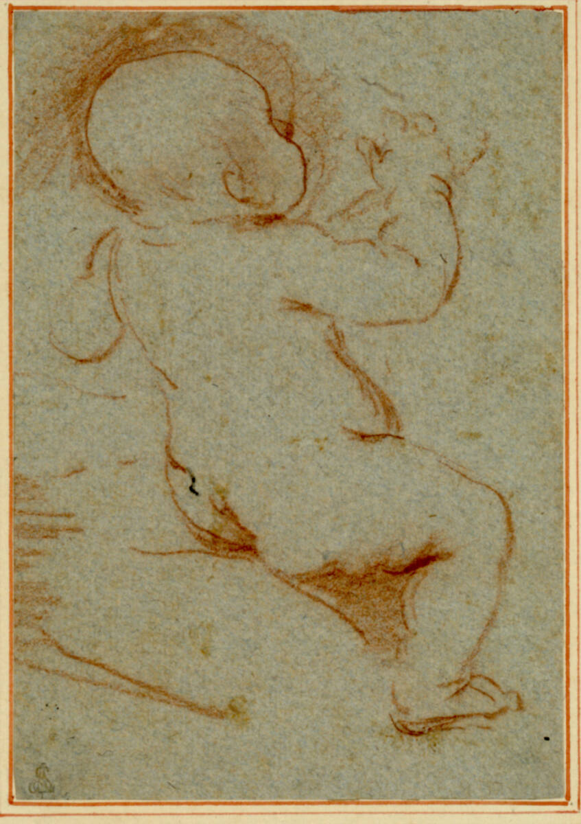 Sitzender Säugling in Rückenansicht, Guercino