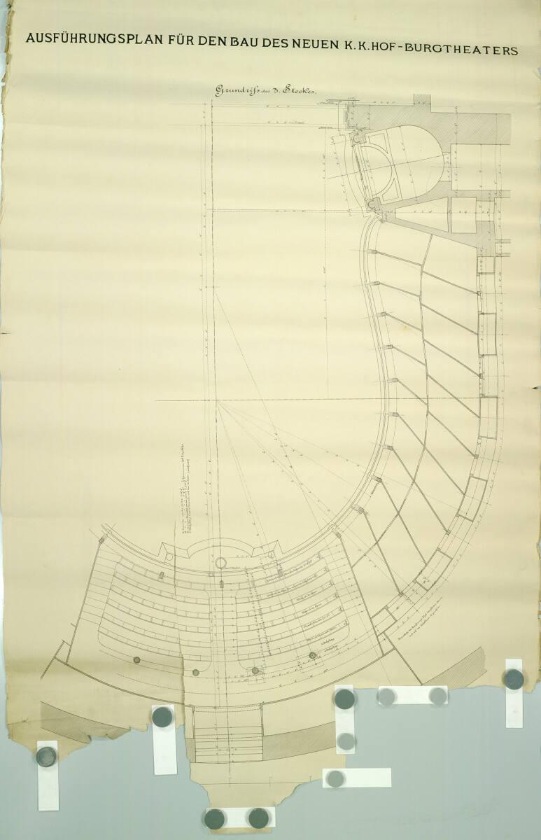 Carl von Hasenauer, Wien I, Burgtheater, Zuschauerraum, 3. Stock, Grundriss, Inv. Nr.: CHA532
