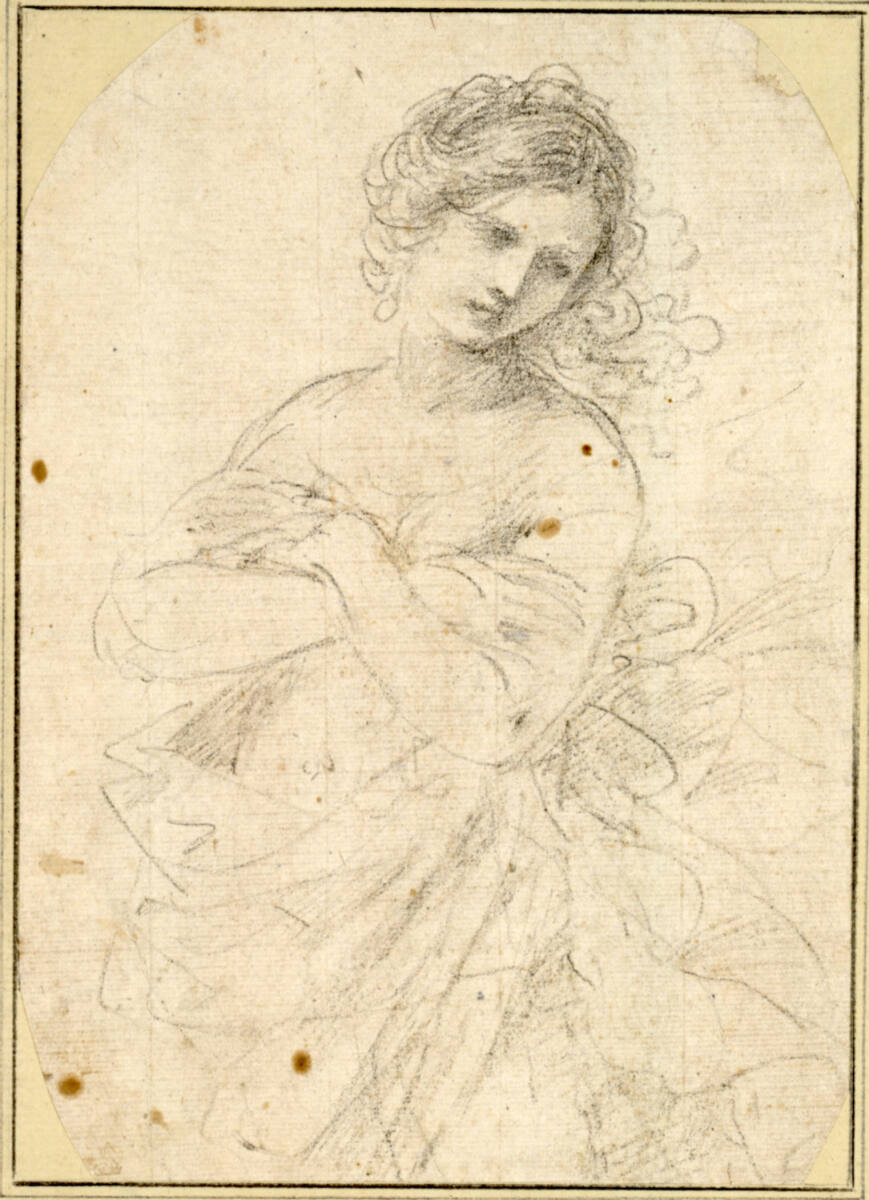 Weibliche Halbfigur, die Arme über der Brust gekreuzt, Guercino