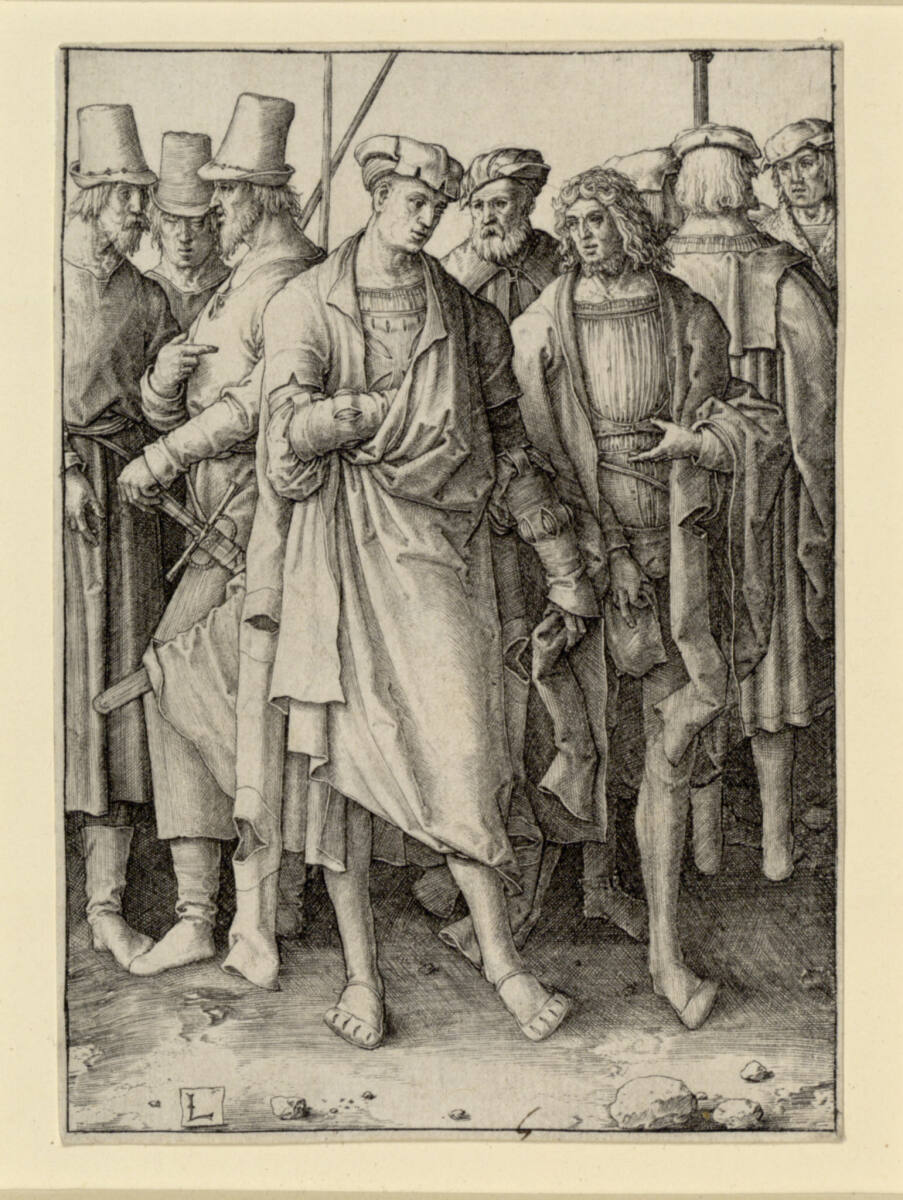 Junger Mann mit acht Bewaffneten, Lucas van Leyden