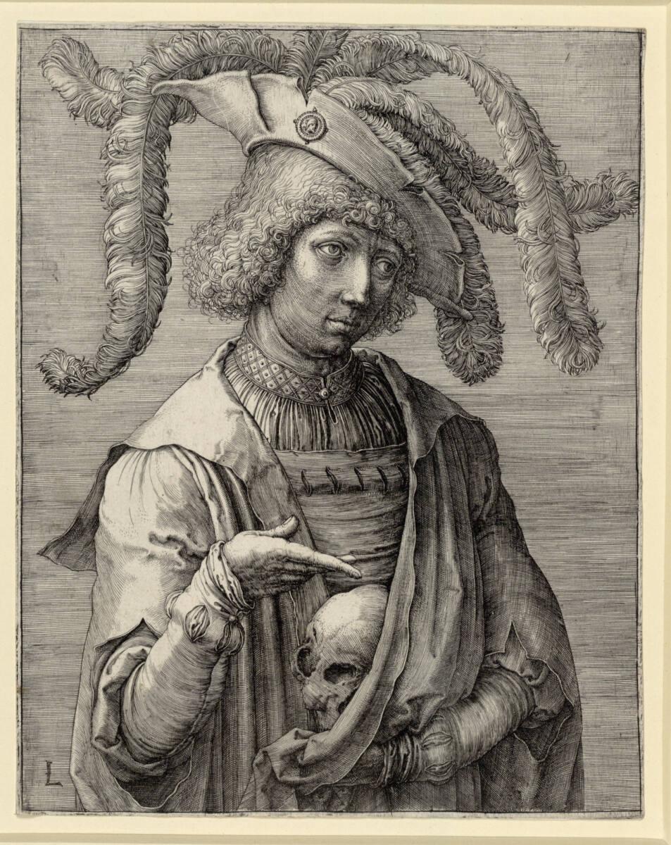 Lucas Hugensz. van Leyden, Junger Mann mit Totenkopf, Inv. Nr.: DG1926/2076