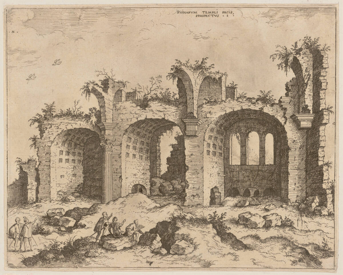 Maxentiusbasilika ("RVINARVM TEMPLI PACIS, / PROSPECTVS I"), Hieronymus Cock, 1550–1551