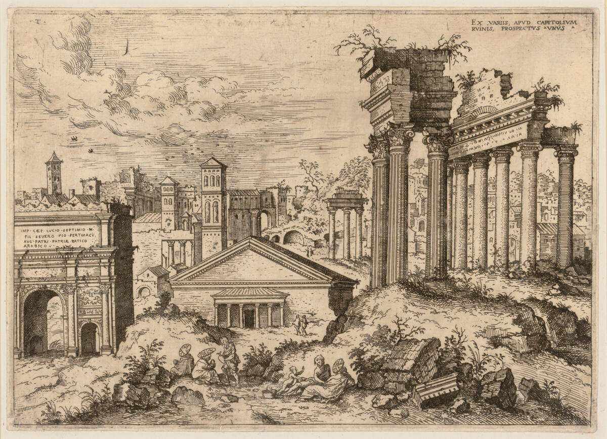 Römische Ruinen, Ansicht des Kapitols I, Hieronymus Cock, 1550–1551