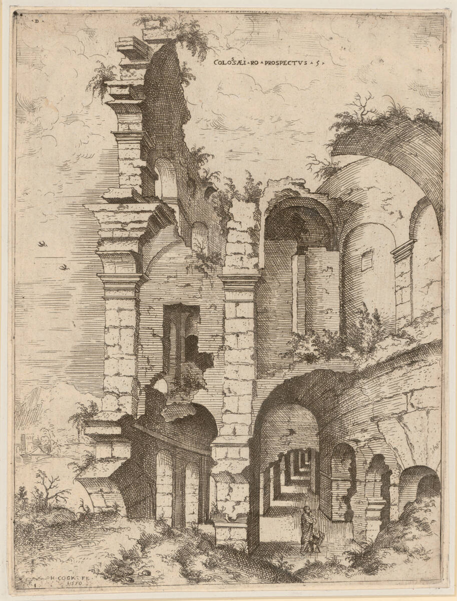 Römische Ruinen, Ansicht des Colosseums V, Hieronymus Cock, 1550