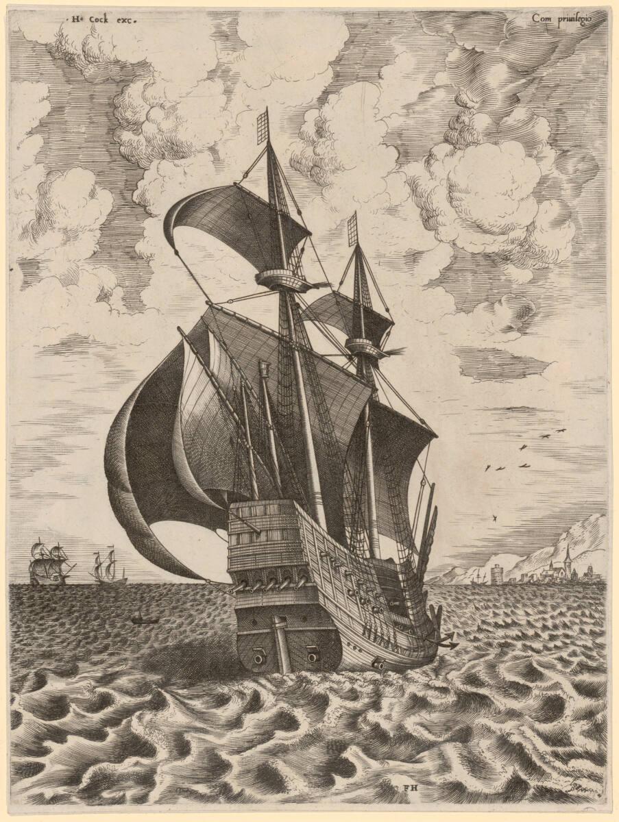Bewaffneter Viermaster, auf einen Hafen zusegelnd, Inv. Nr.: DG1955/64