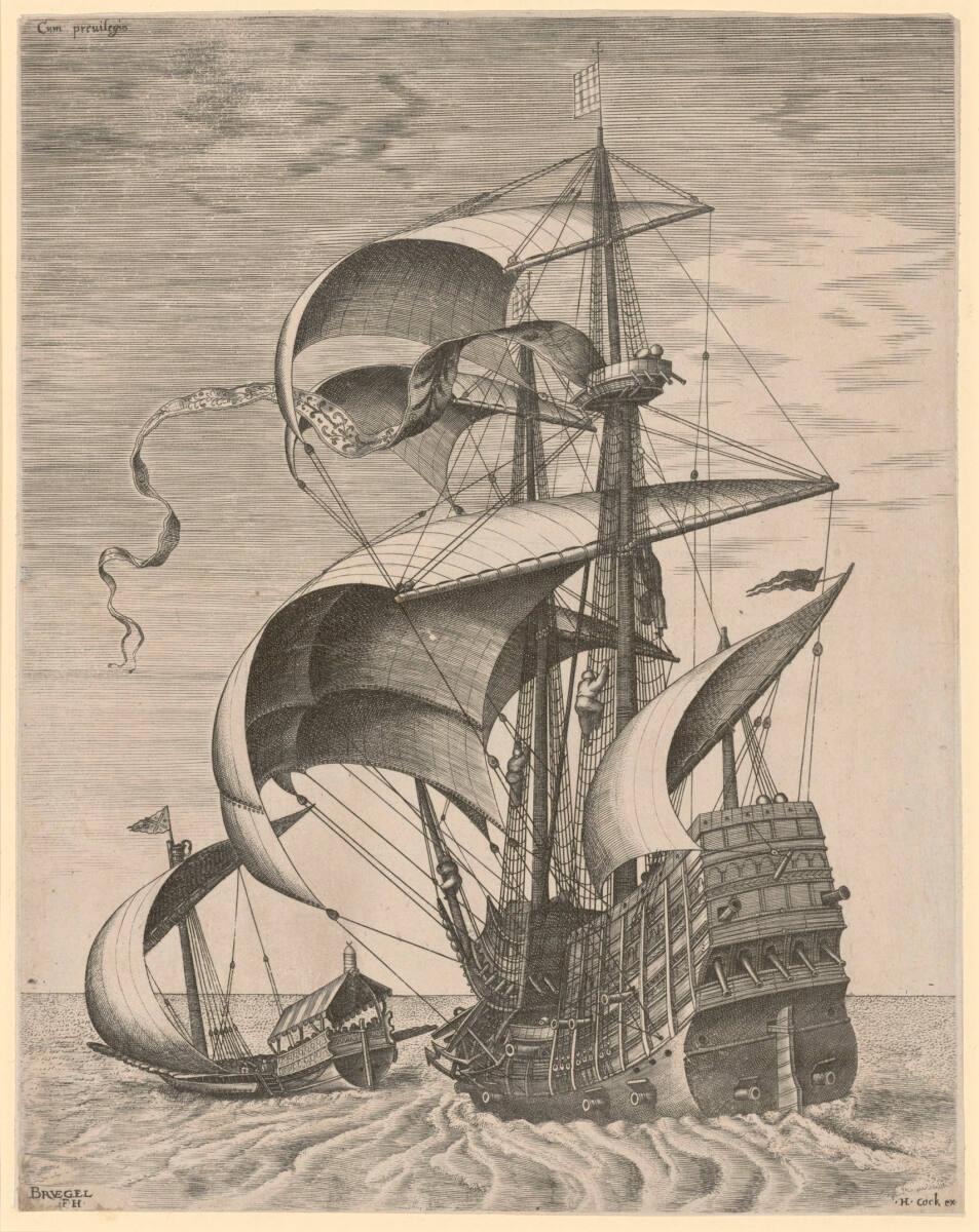 Bewaffneter Dreimaster und Galeere auf offenem Meer, Inv. Nr.: DG1955/67