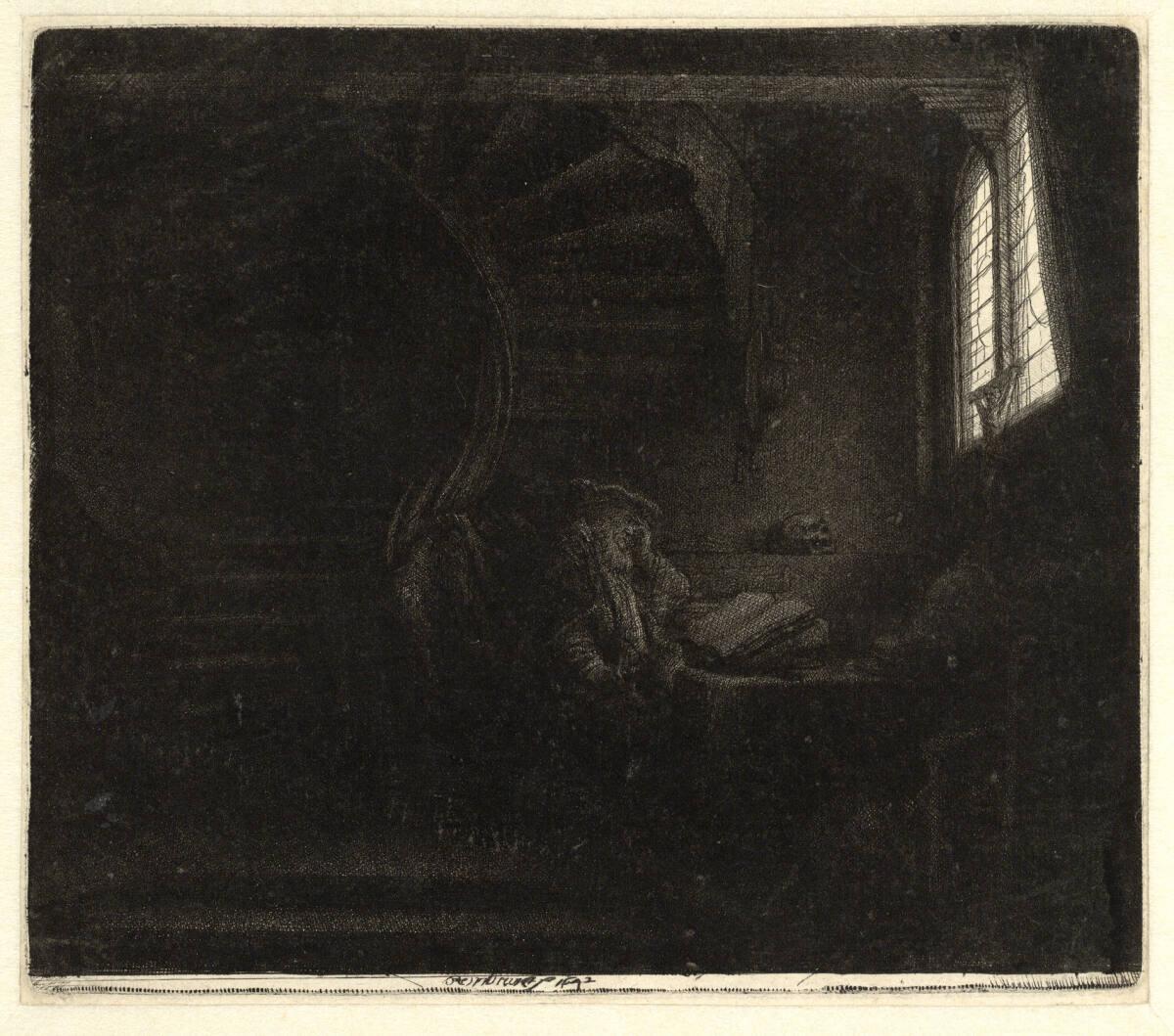 Rembrandt Harmensz. van Rijn, Der heilige Hieronymus im Zimmer, Inv. Nr.: DG1926/205