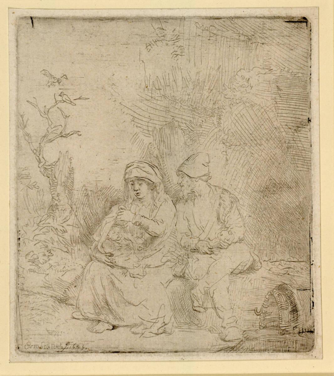 Die Ruhe auf der Flucht (Skizze), Rembrandt, 1645