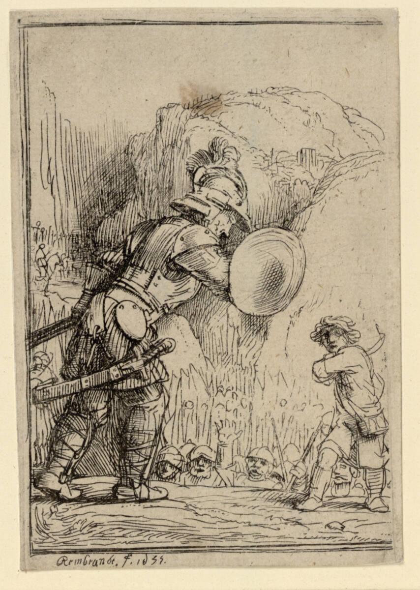 Rembrandt Harmensz. van Rijn, David und Goliath (Illustration zu  Menasse ben Israels "Piedra G…