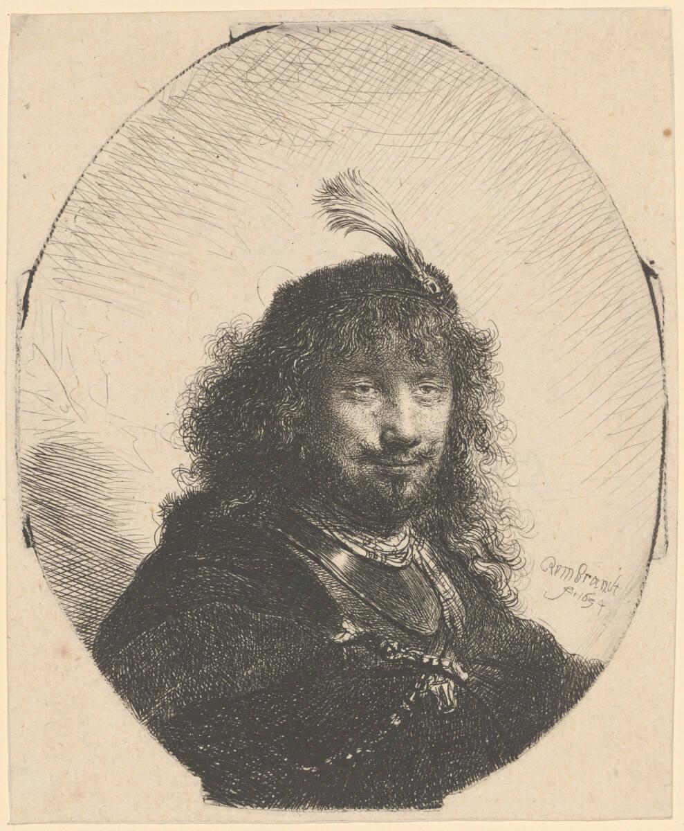 Rembrandt Harmensz. van Rijn, Selbstbildnis (?) mit dem Federbusch, Inv. Nr.: DG1926/30