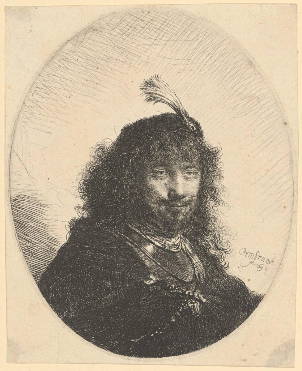 Rembrandt Harmensz. van Rijn, Selbstbildnis (?) mit dem Federbusch, Inv. Nr.: DG1926/31