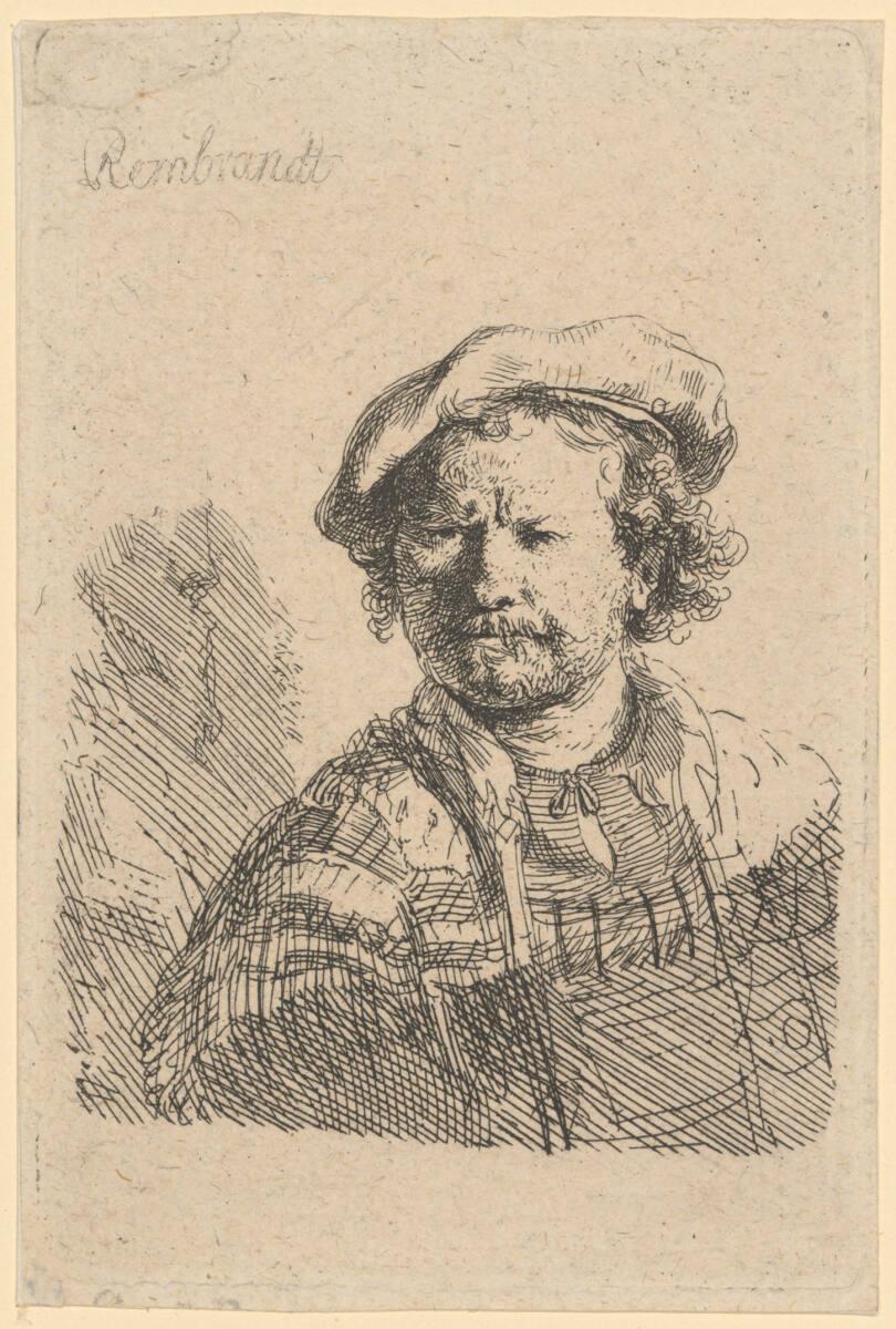 Rembrandt Harmensz. van Rijn, Selbstbildnis mit der flachen Kappe, Inv. Nr.: DG1926/36