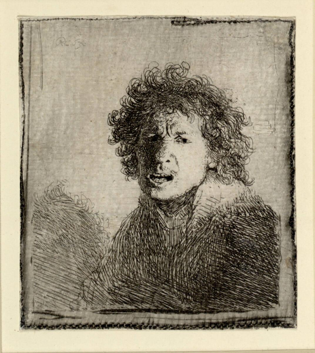 Selbstbildnis mit offenem Mund, Rembrandt, 1630