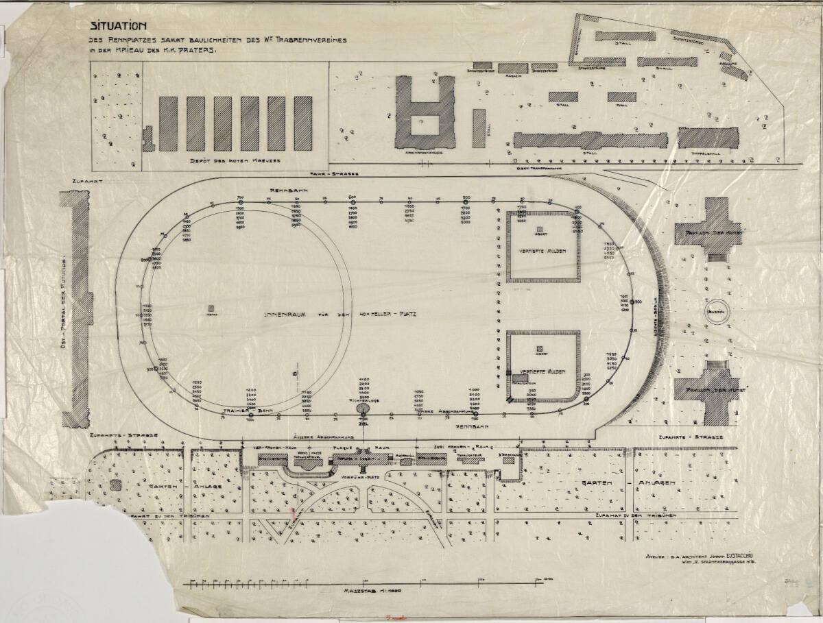 Wien, Krieau, Trabrennanlage, Eustacchio - Umbauprojekt, Situationsplan, Inv. Nr.: AZ12226