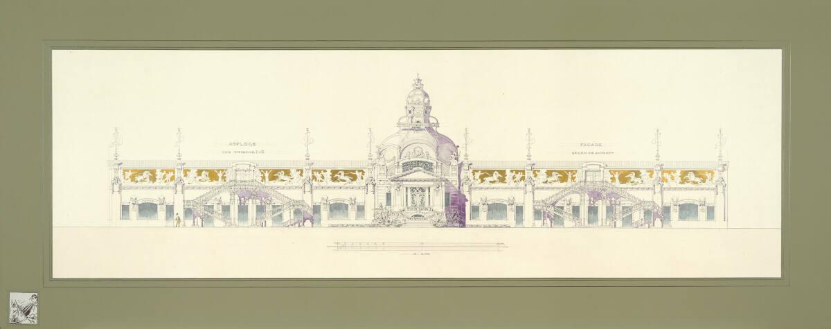 Wien, Krieau, Trabrennanlage, Wettbewerbsprojekt, Hofloge, Tribüne I, II, Rückansichten, Inv. N…