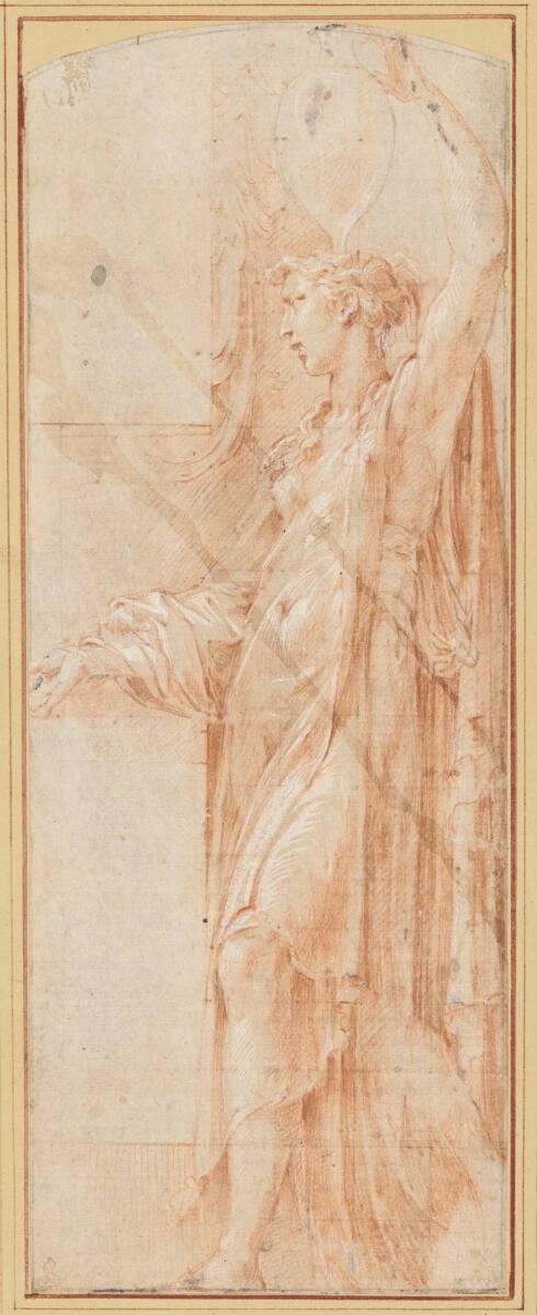 Francesco Mazzola, gen. il Parmigianino, Kluge Jungfrau im Profil nach links, eine Amphore auf …
