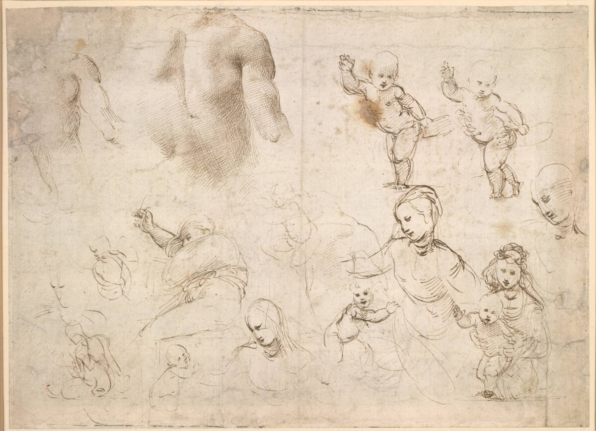 Studien zur Madonna mit Kind, drei männlichen Rückentorsi und einem Schlafenden, Raphael
