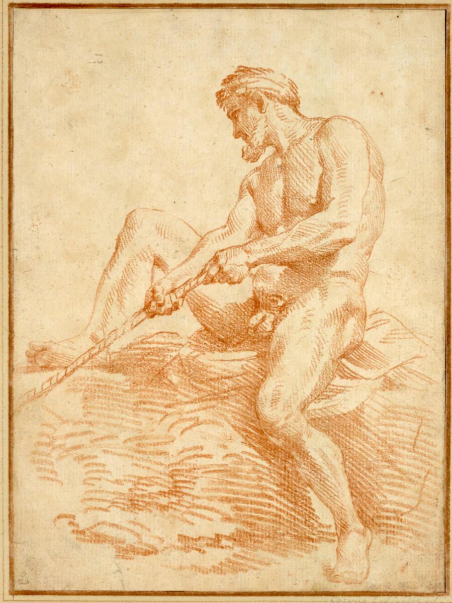 Lorenzo Pasinelli, Nach links sitzender männlicher Akt, an einem Seil ziehend, Inv. Nr.: 2497