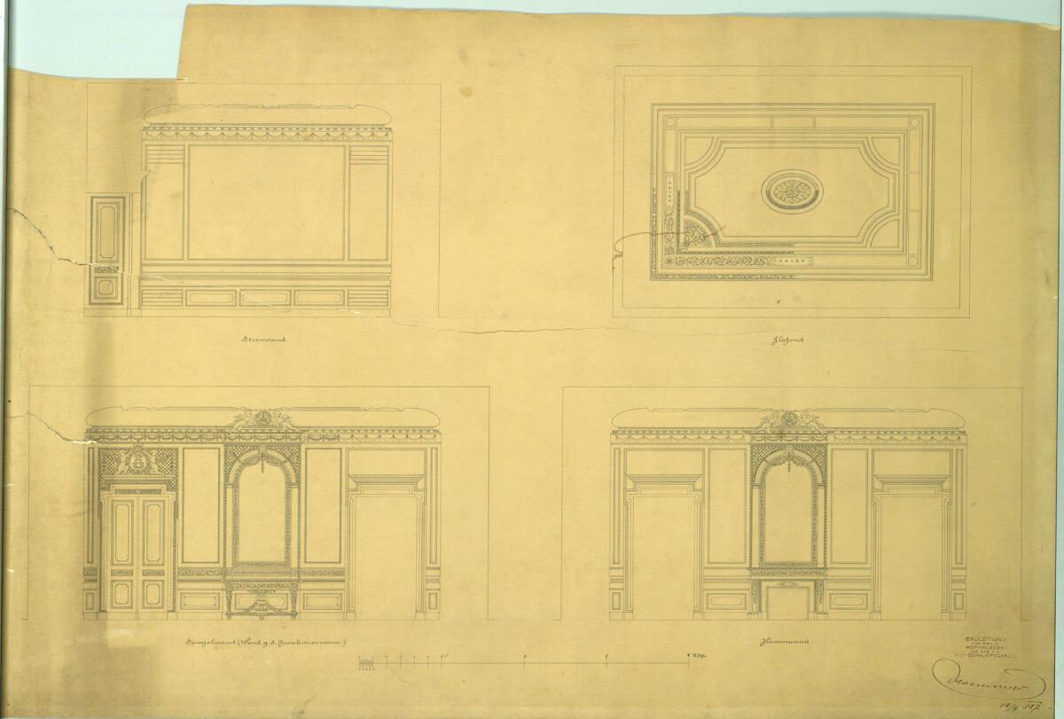 Carl von Hasenauer, Wien I, Burgtheater, Salon zu den Proszeniums-Logen, Wandabwicklung und Dec…