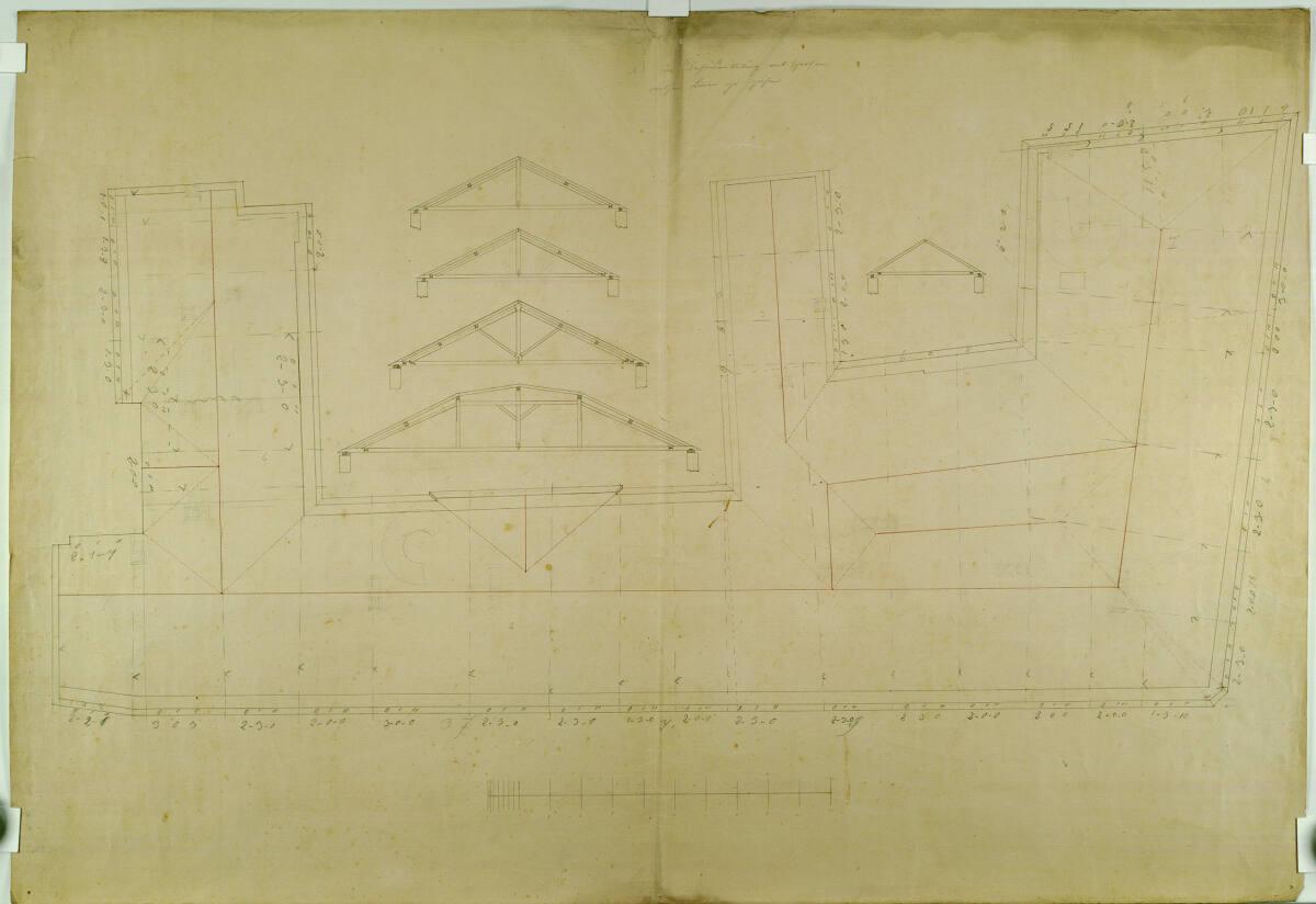 Carl von Hasenauer, Dachstuhlkonstruktion, Schnitte und Dachaufsicht, Inv. Nr.: CHA192
