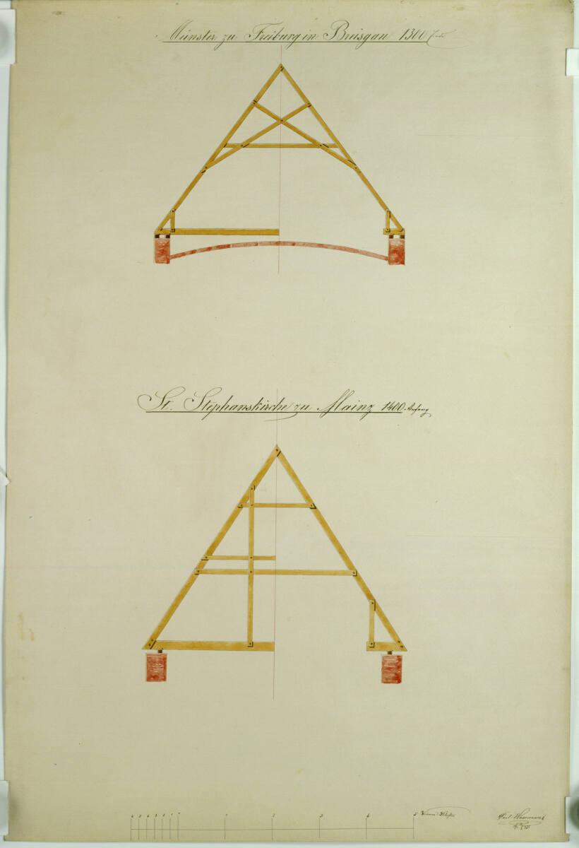 Carl von Hasenauer, Freiburg im Breisgau, Münster und Mainz, Stephanskirche, Dachstühle, Quersc…