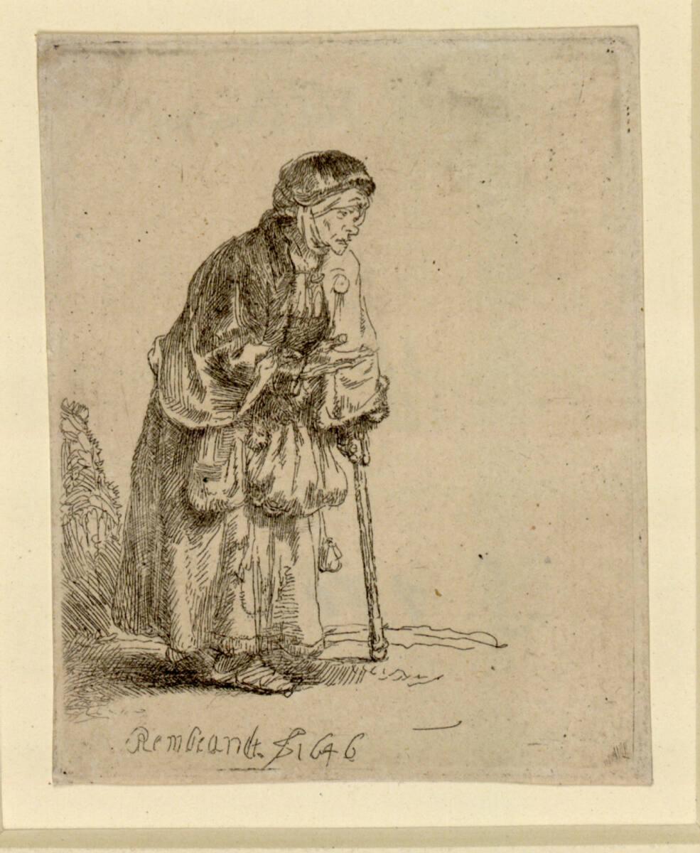 Bettlerin mit Gehstock, Rembrandt, 1646