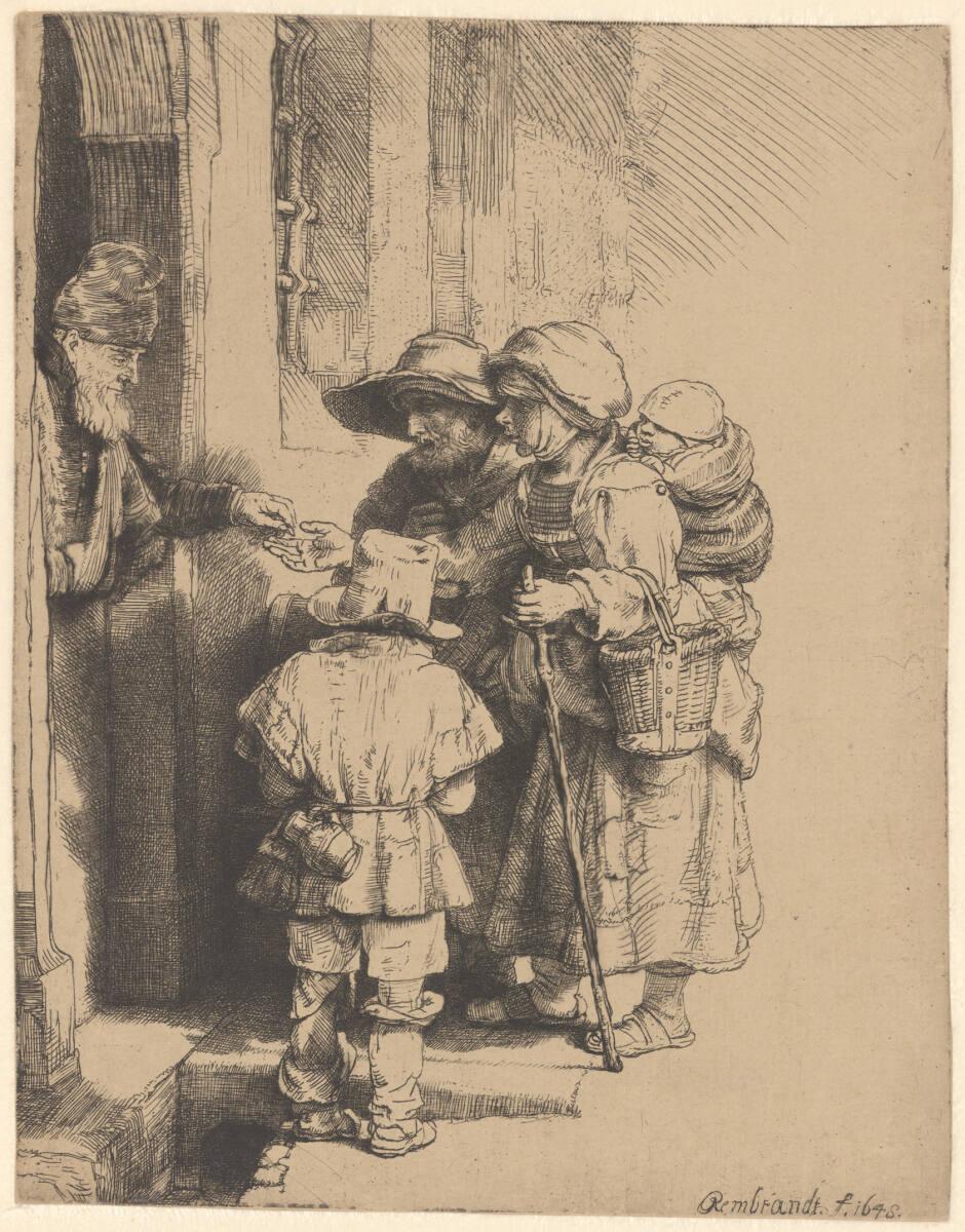 Bettlerfamilie an der Haustür, Rembrandt, 1648