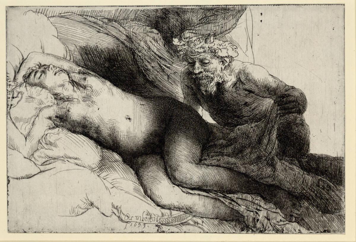 Jupiter und Antiope (große Platte), Rembrandt, 1659