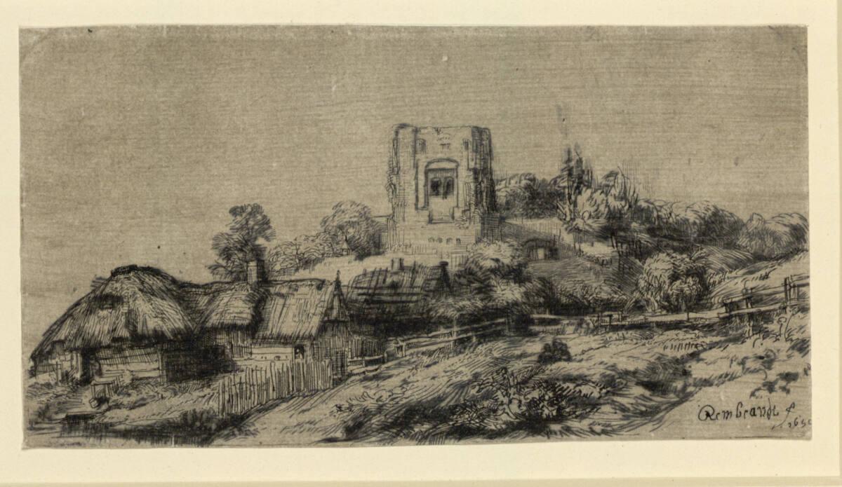 Rembrandt Harmensz. van Rijn, Landschaft mit Turm, Inv. Nr.: DG1926/371