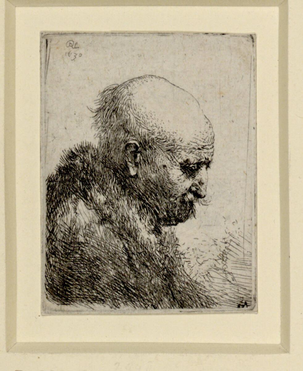 Kahlköpfiger Mann nach rechts, klein, Rembrandt, 1630