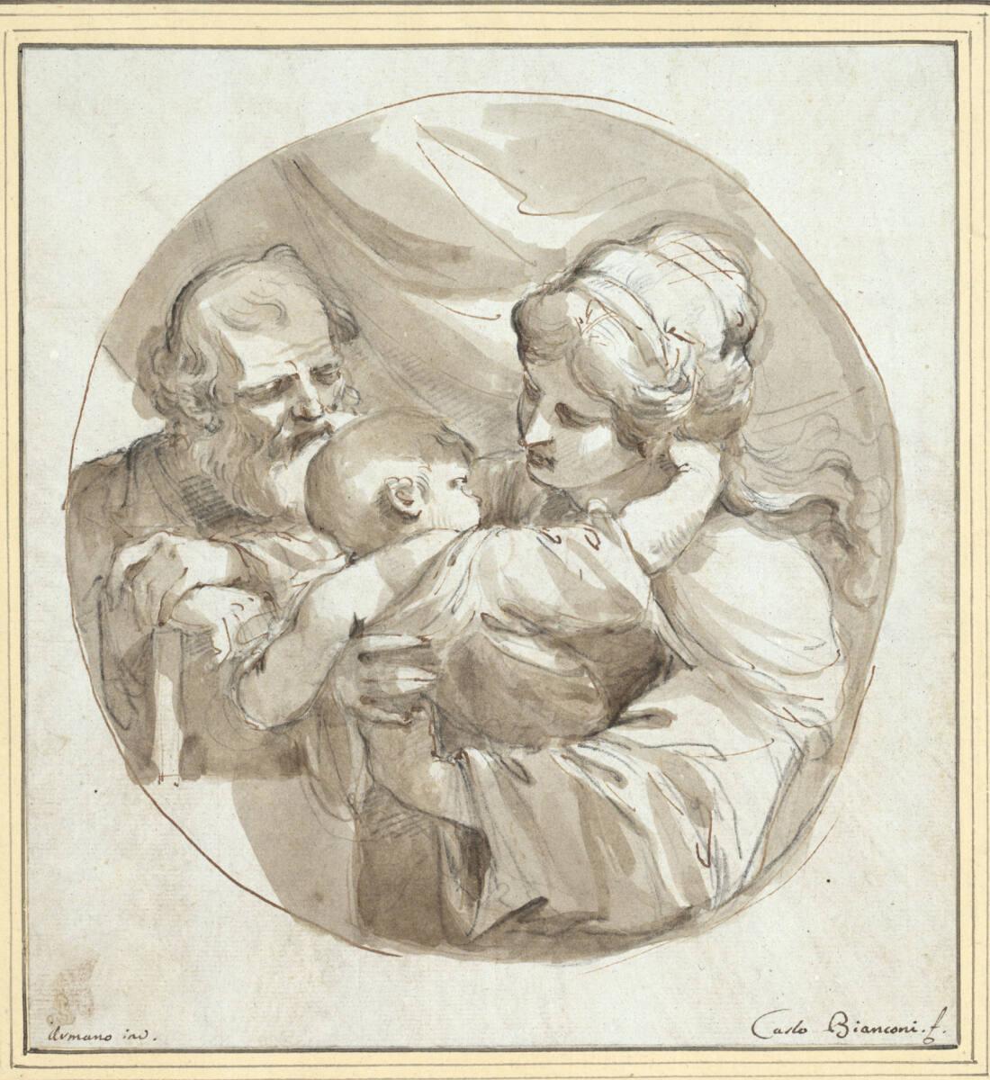 Carlo Bianconi, Die heilige Familie in Halbfiguren (Tondo), Inv. Nr.: 2568