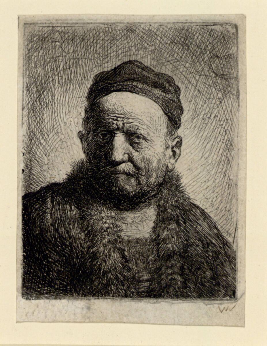 Männliches Brustbild mit Käppchen von vorn, Rembrandt, 1630