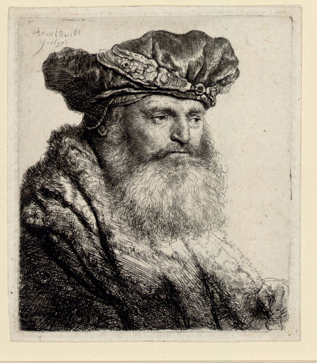 Bärtiger Mann in Barett mit Agraffe, Rembrandt, 1637