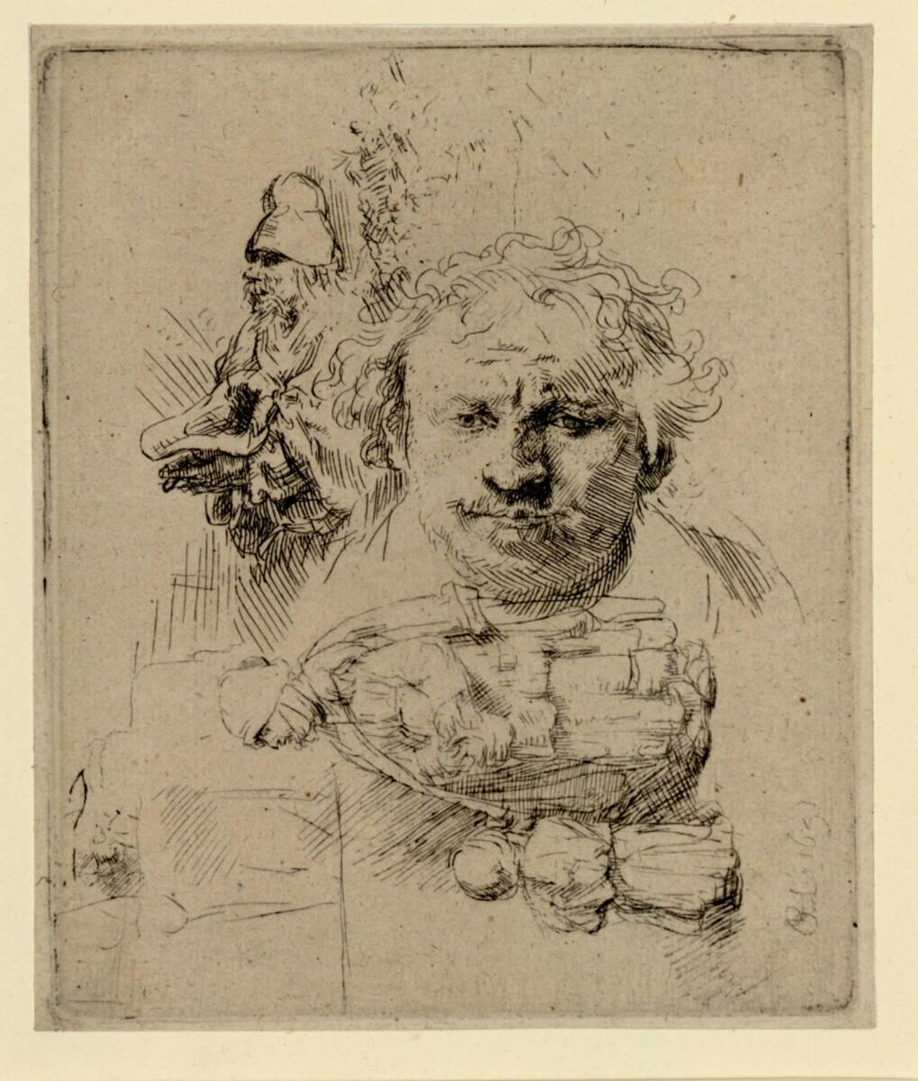 Rembrandt Harmensz. van Rijn, Studienblatt mit Rembrandts Selbstbildnis, einem Bettler und eine…