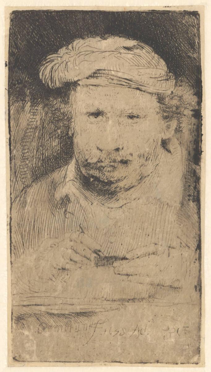 Selbstbildnis, auf einer Radierplatte zeichnend, Rembrandt, 1658