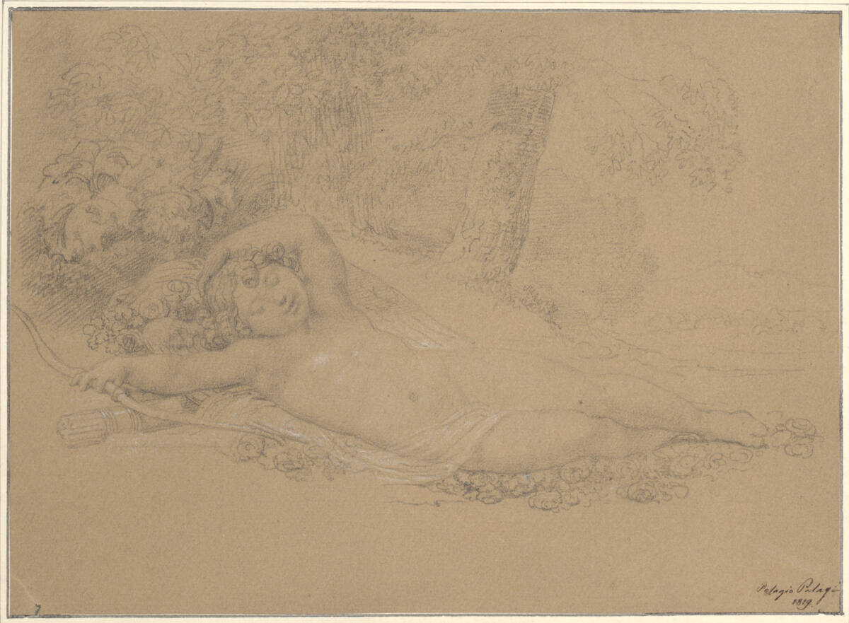Der schlafende Amor, auf Rosen gebettet, Pelagio Palagi, 1819