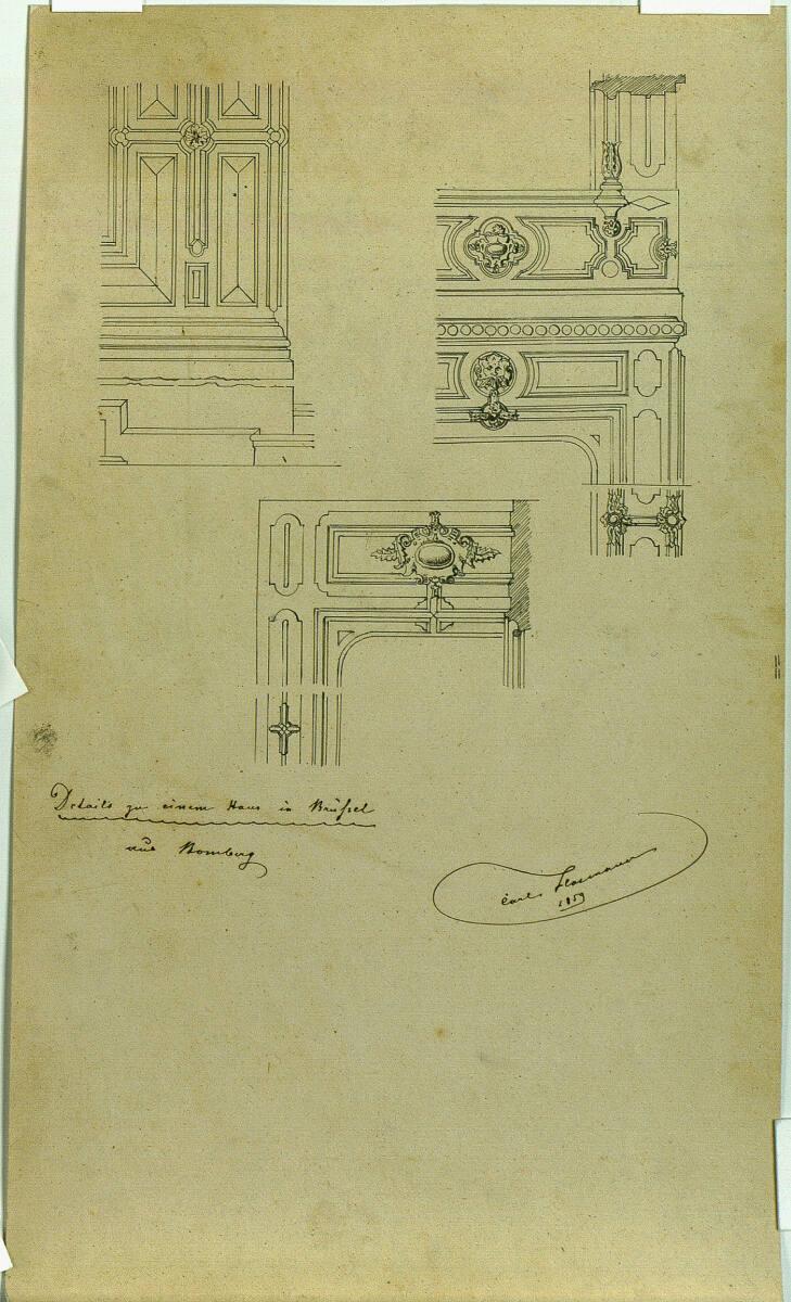 Carl von Hasenauer, Brüssel, Wohnhaus, Studien zu Kamineinfassungen, Wandsockeln und -verkleidu…