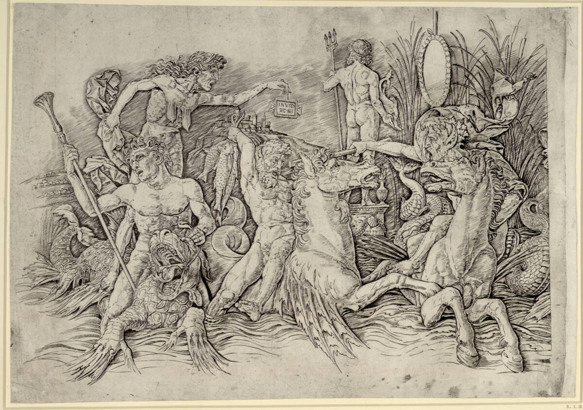 Kampf der Meeresgötter, linker Teil des Frieses, Andrea Mantegna