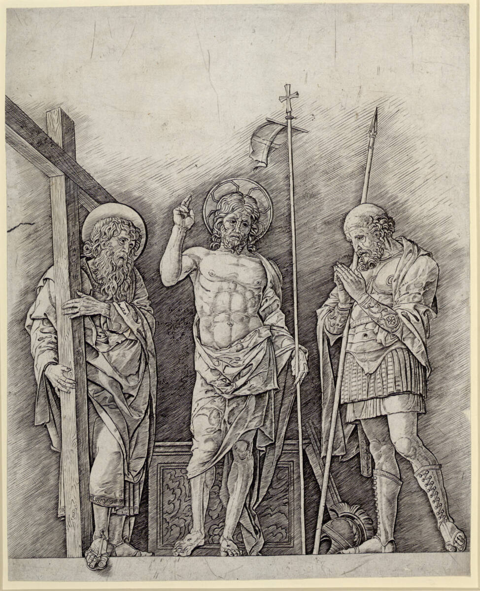 Der auferstandene Christus zwischen heiligem Andreas und heiligem Longinus, Andrea Mantegna