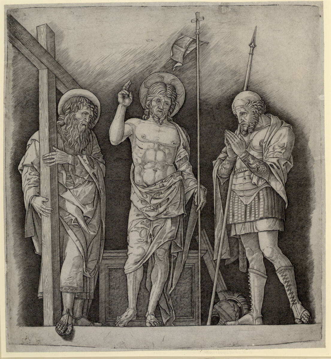 Der auferstandene Christus zwischen heiligem Andreas und heiligem Longinus, Giovanni Antonio da Brescia