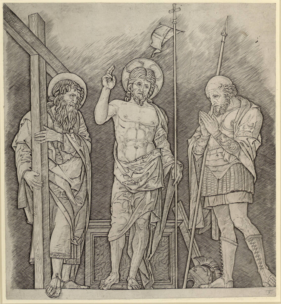 Der auferstandene Christus zwischen heiligem Andreas und heiligem Longinus, Giovanni Antonio da Brescia
