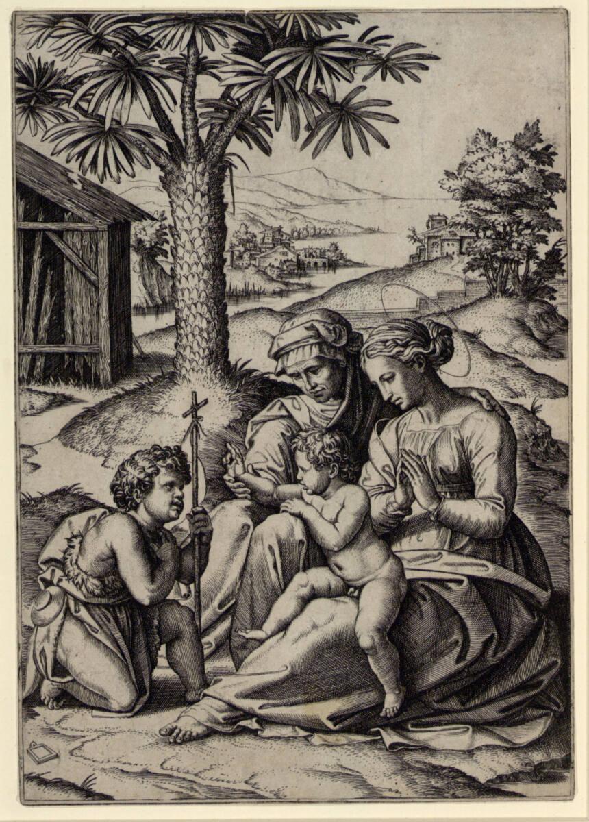 Marcantonio Raimondi, Die Jungfrau mit dem Christuskind, der heiligen Elisabeth und dem Johanne…
