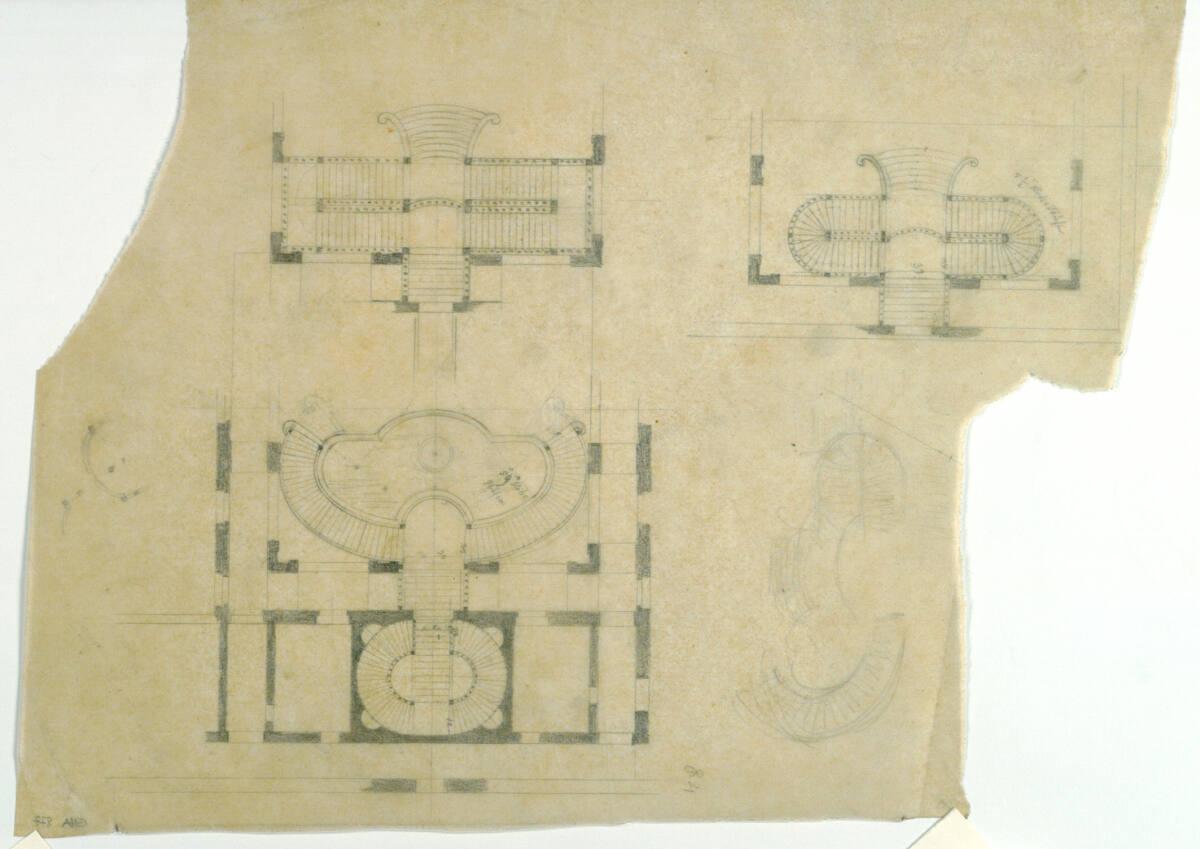Carl von Hasenauer(?), Wien I, Hofburg, Neue Burg, Corps de Logis, Entwurf zum Stiegenhaus im I…