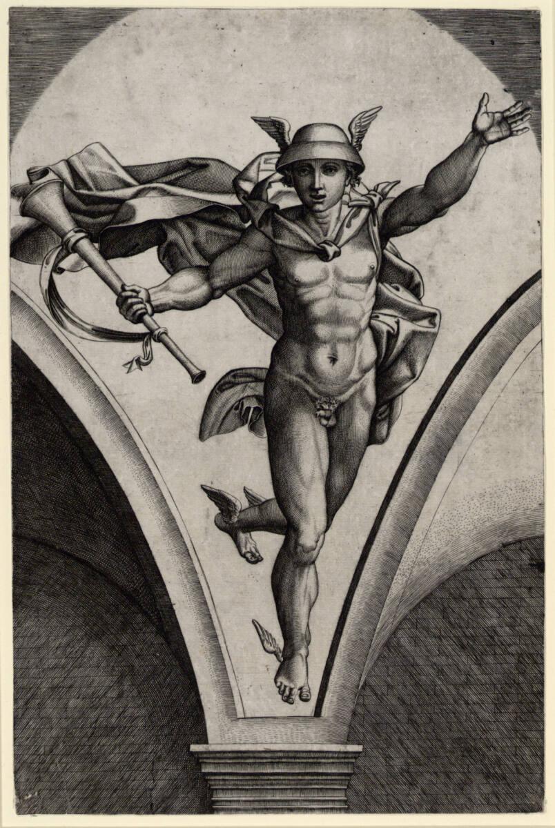 Marcantonio Raimondi, Merkur, vom Himmel herabsteigend, Inv. Nr.: DG1971/353
