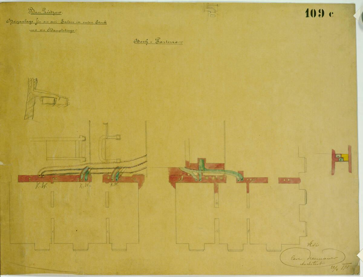 Carl von Hasenauer, Wien I, Bösendorferstraße 13, Palais Lützow, Heizanlage für die Gesellschaf…