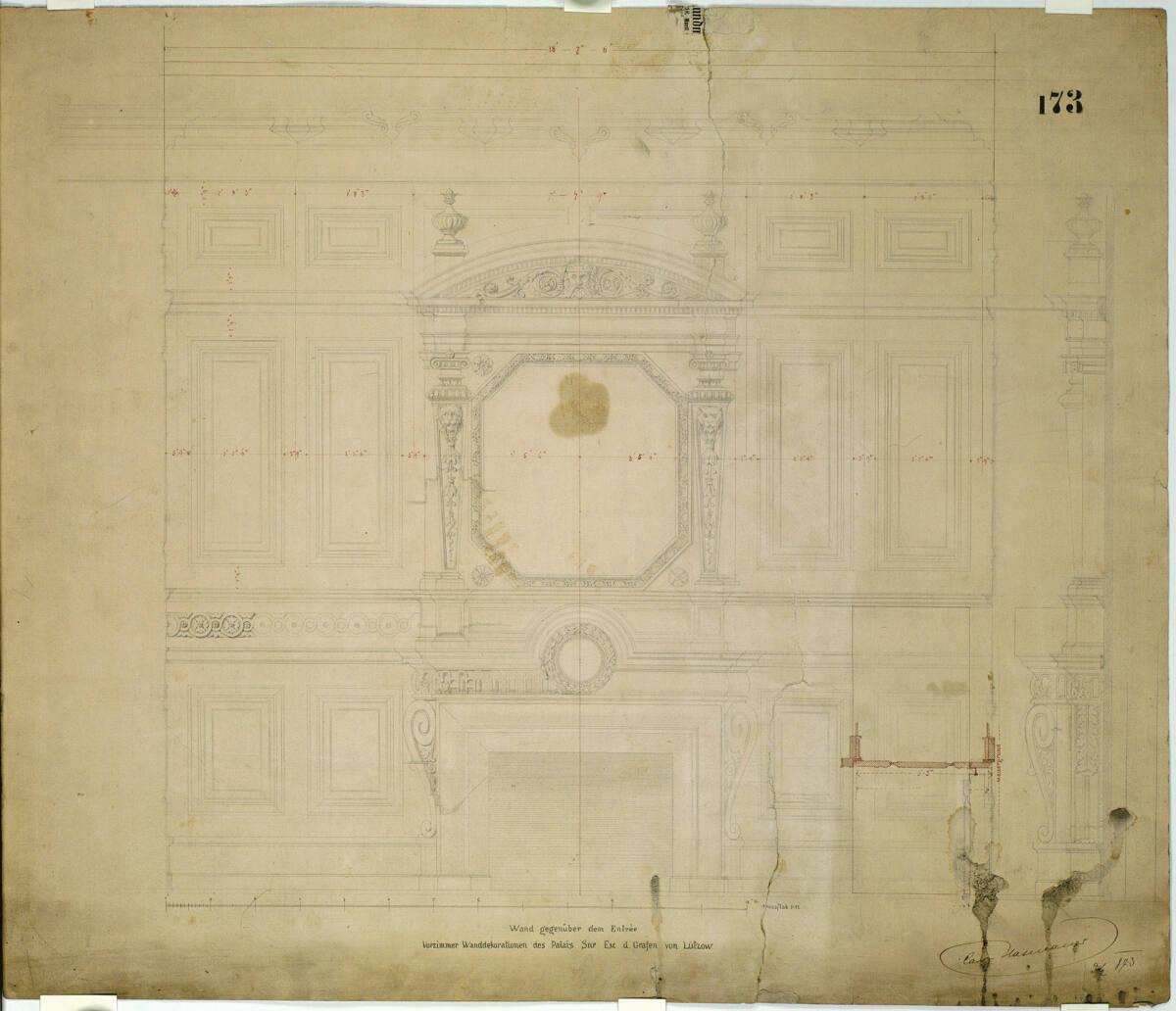 Carl von Hasenauer, Wien I, Bösendorferstraße 13, Palais Lützow, 1. Stock, Vorzimmer, Kaminwand…
